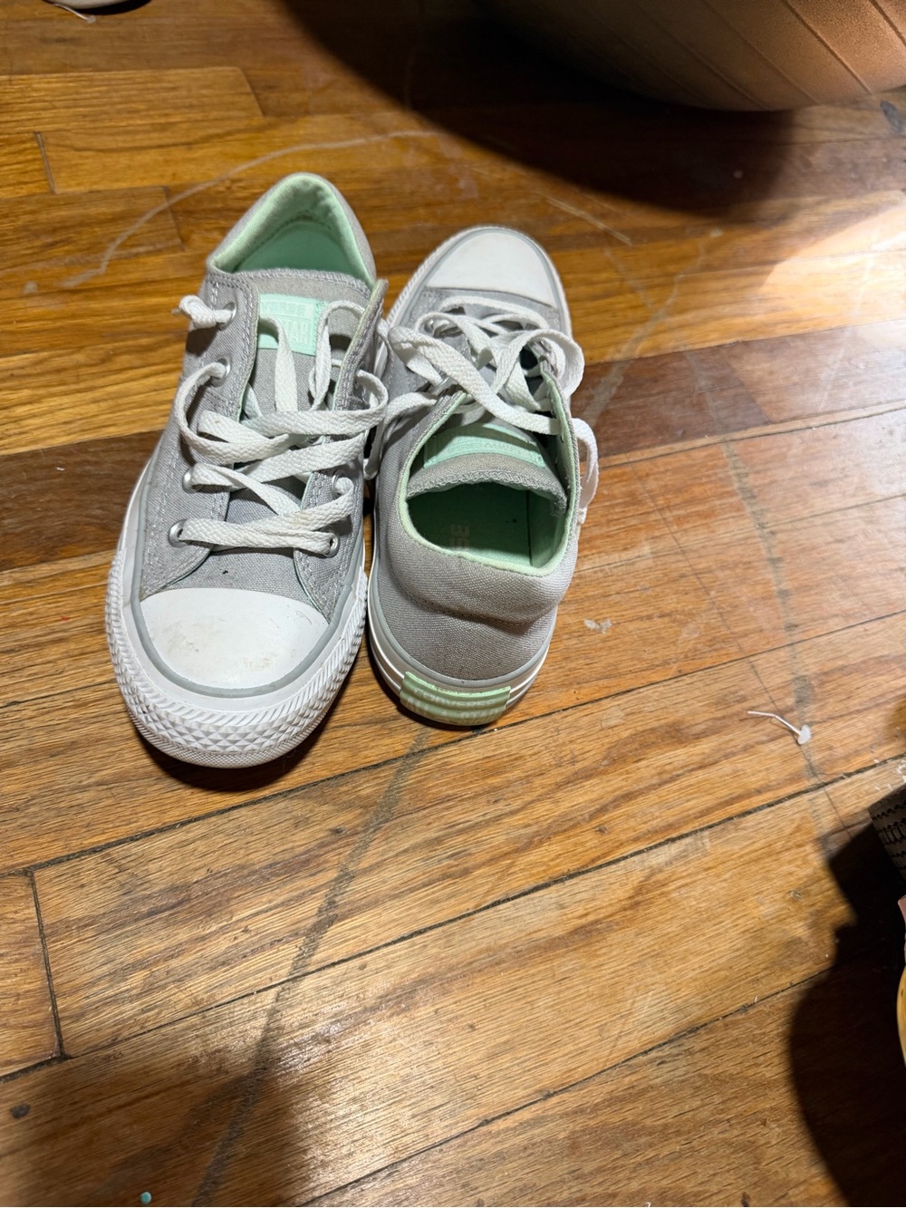 Converse Low-Top Sneakers in Light Gray with Mint Accents